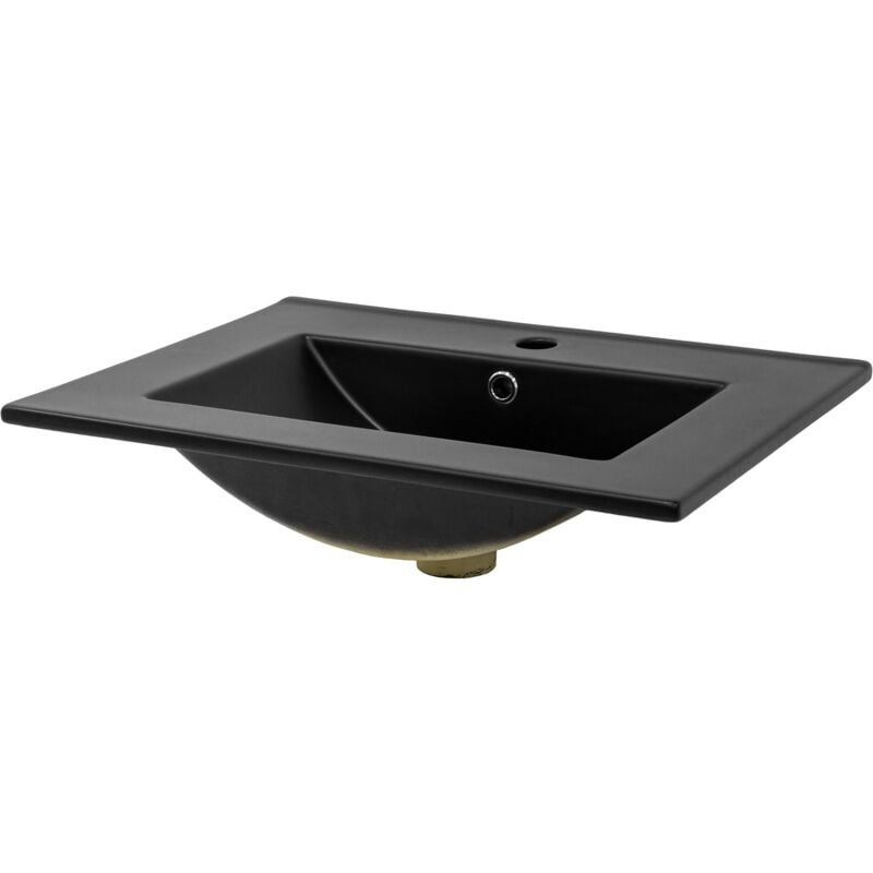 foto del prodotto luxebath ml design lavabo da incasso in ceramica nero opaco rettangolare 615x175x470 mm lavandino moderno lavamani con foro di scarico troppopieno