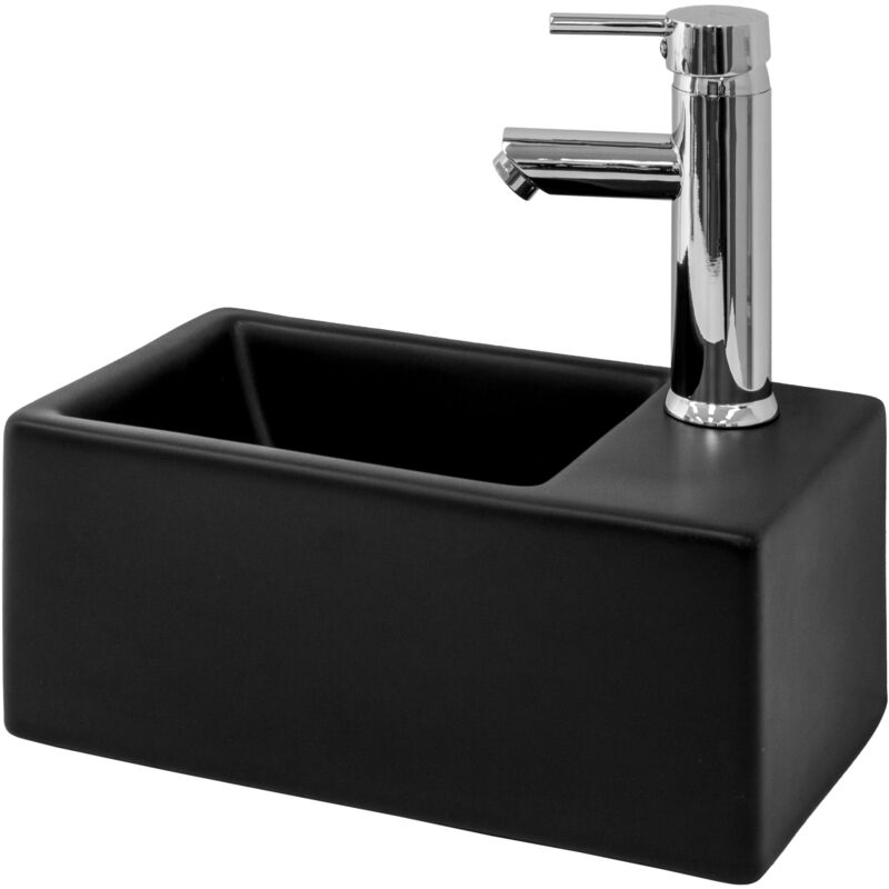 foto del prodotto luxebath ml design lavabo in ceramica 35,5 x 20,5 x 12,5 cm lavello d appoggio rettangolare nero opaco design moderno con set di scarico senza