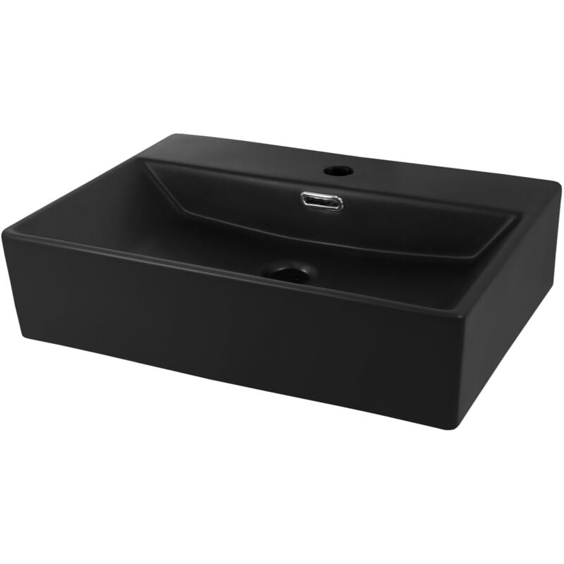 foto del prodotto luxebath - ml-design lavabo in ceramica 510 x 360 x 130 mm colore nero opaco lavello da appoggio rettangolare lavandino design moderno sanitari per