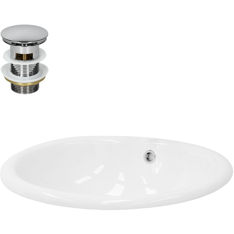 foto del prodotto luxebath ml design lavabo in ceramica bianca lucida 49 x 40,5 x 19,5 cm lavandino da incasso ovale moderno bacinella lavamani per bagno lavello con