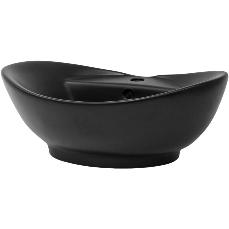 foto del prodotto luxebath ml design lavabo in ceramica da incasso design moderno ovale 590 x 395 x 205 mm finitura nero opaco lavandino con troppopieno lavello