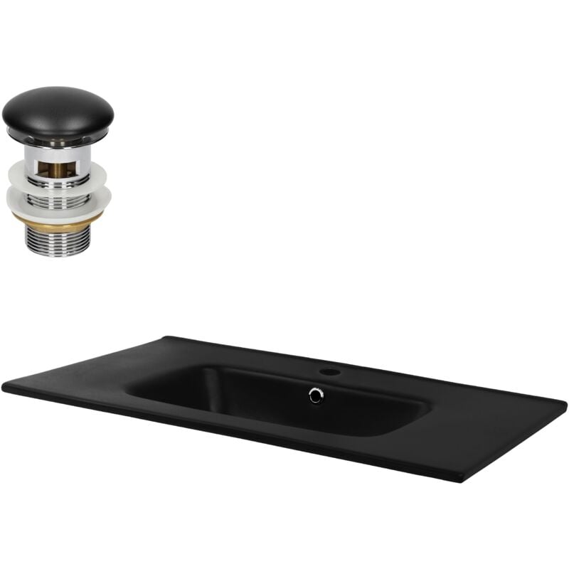 foto del prodotto luxebath ml design lavabo in ceramica nera opaca 81 x 16,5 x 46 cm lavandino da incasso rettangolare design moderno lavamani bacinella sanitari