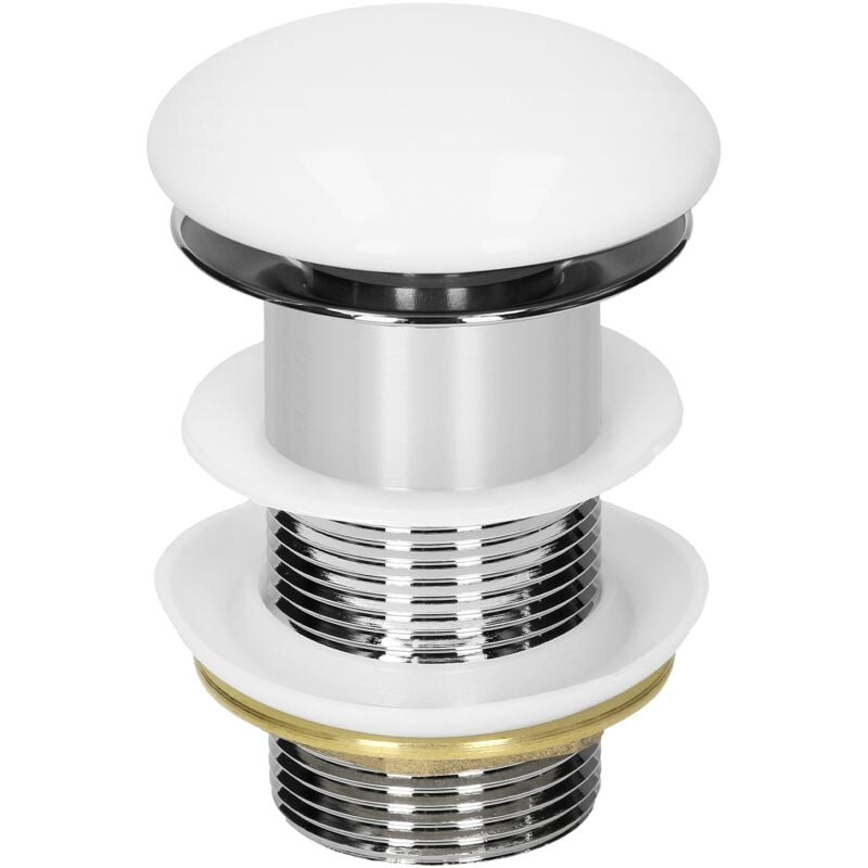 foto del prodotto luxebath ml design set di scarico universale per lavabo senza troppopieno piletta coperta in ceramica bianca acciaio inox dimensione installazione