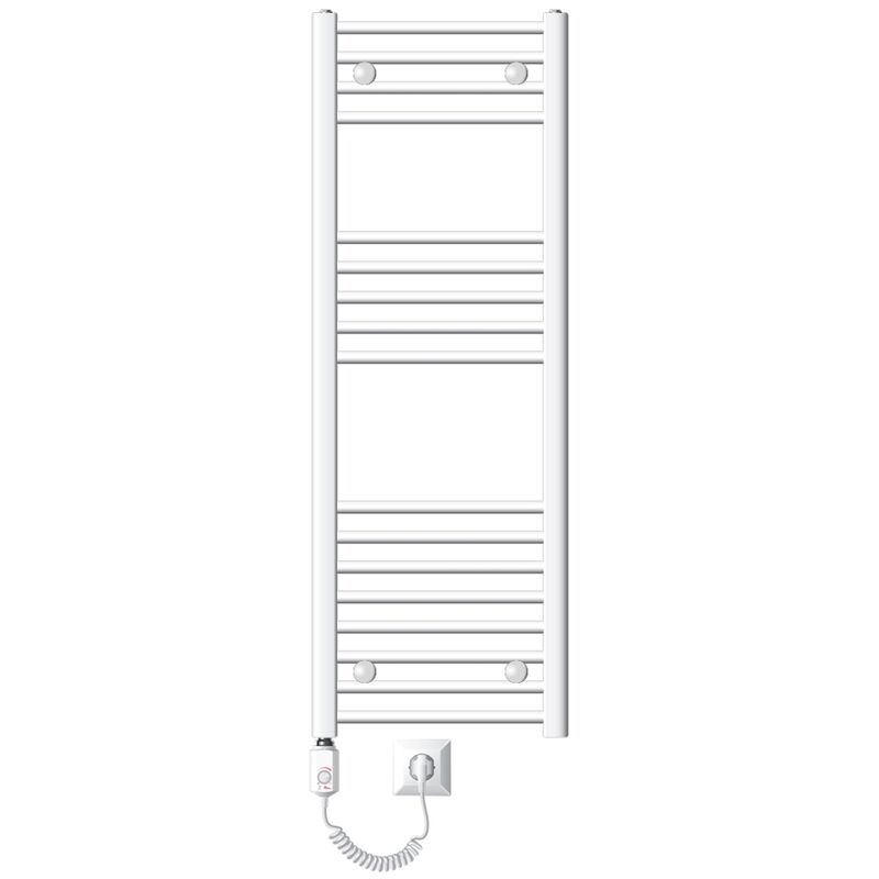 foto del prodotto luxebath scaldasalviette elettrico sahara 400x1200 mm bianco connessione laterale curva e asta di riscaldamento 900w con termostato e display