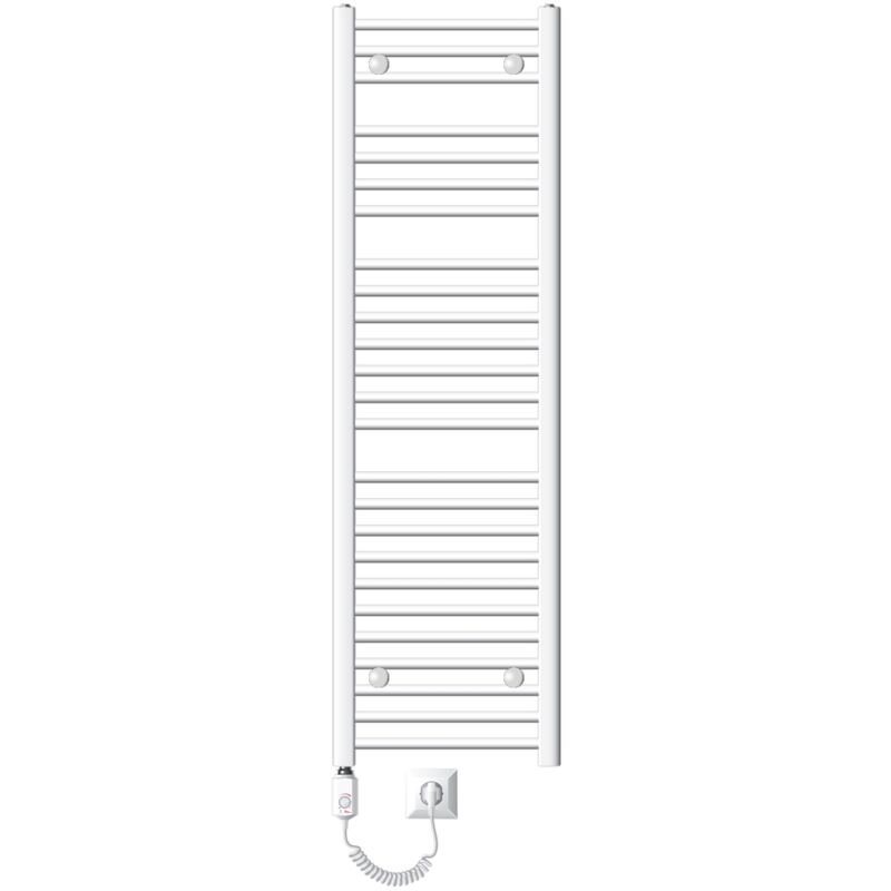foto del prodotto luxebath scaldasalviette elettrico sahara 400x1500 mm bianco connessione laterale dritta e asta di riscaldamento 1200w con termostato e display