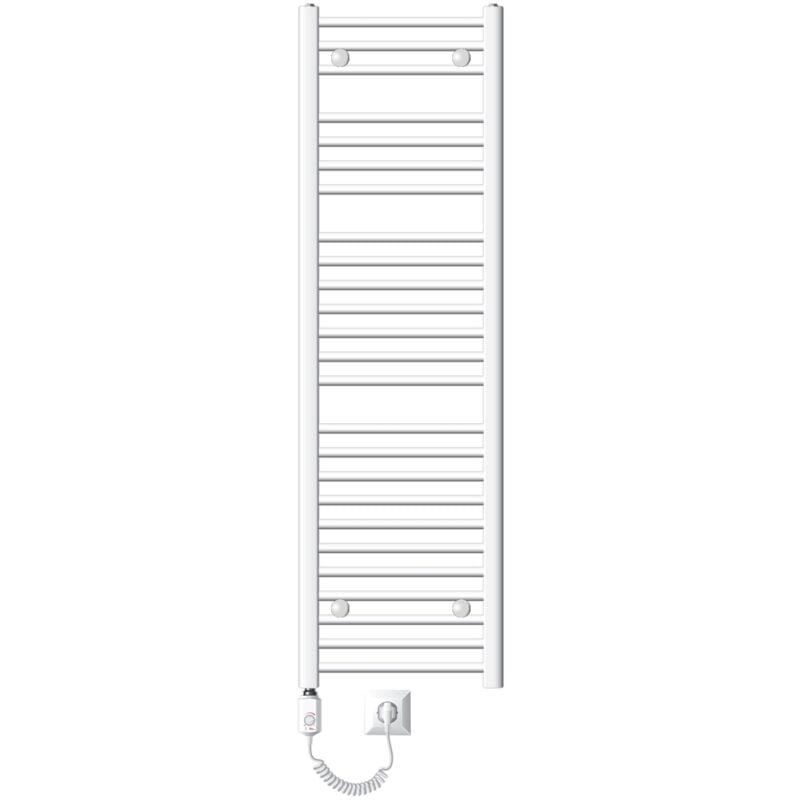 foto del prodotto luxebath scaldasalviette elettrico sahara 400x1500 mm bianco connessione laterale dritta e asta di riscaldamento 900w con termostato e display