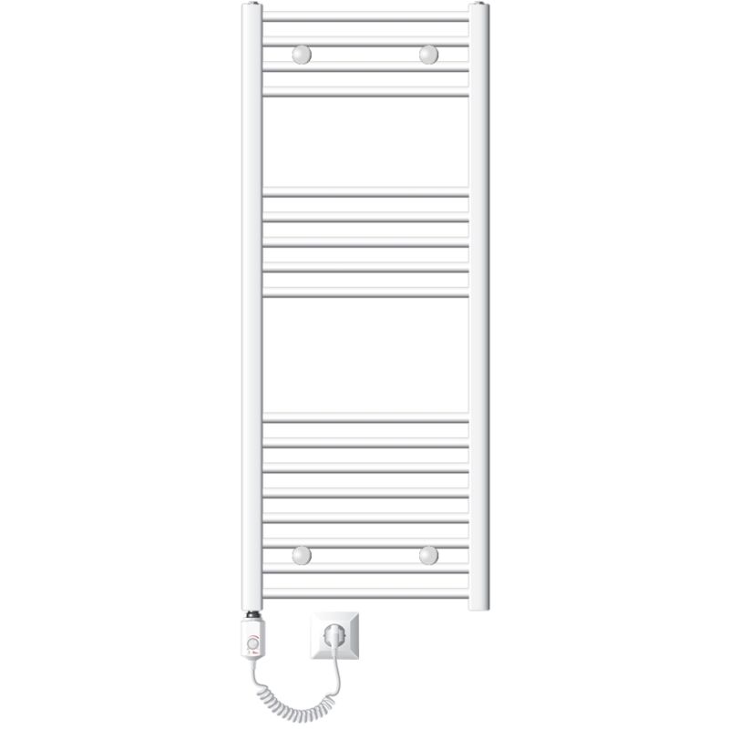 foto del prodotto luxebath scaldasalviette elettrico sahara 500x1200 mm bianco connessione laterale curva e asta di riscaldamento 900w con termostato e display