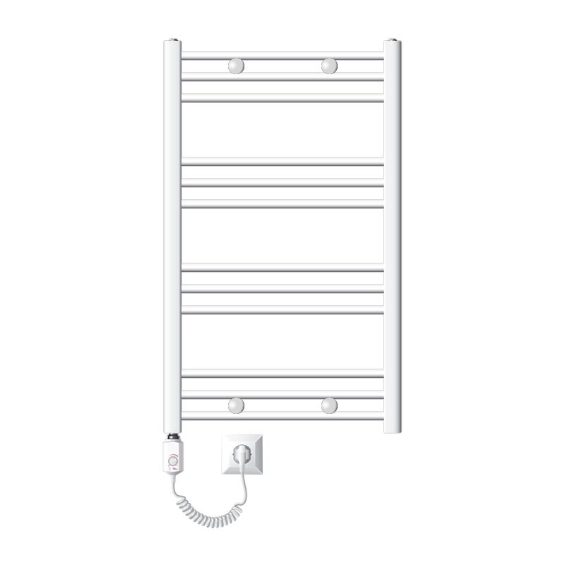 foto del prodotto luxebath scaldasalviette elettrico sahara 600x800 mm bianco connessione laterale curva e asta di riscaldamento 300w con termostato e display