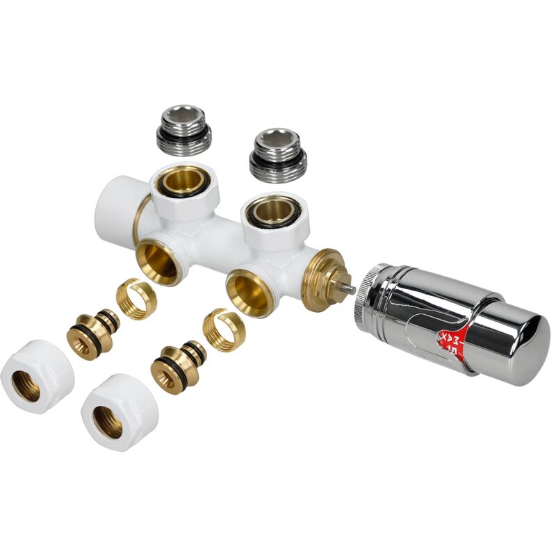 foto del prodotto luxebath set collegamento centrale per radiatore multiblocco ad angolo bianco termostato 5 livelli idrosensore filettatura di collegamento 1 2 per