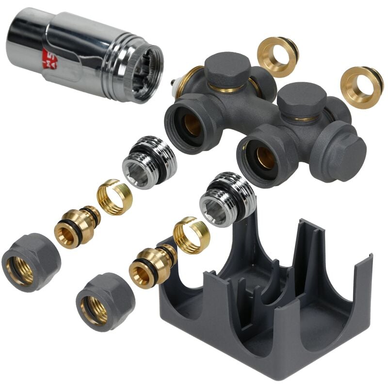 foto del prodotto luxebath set collegamento centrale per radiatore multiblocco universale antracite termostato 5 livelli idrosensore filettatura di collegamento 1 2