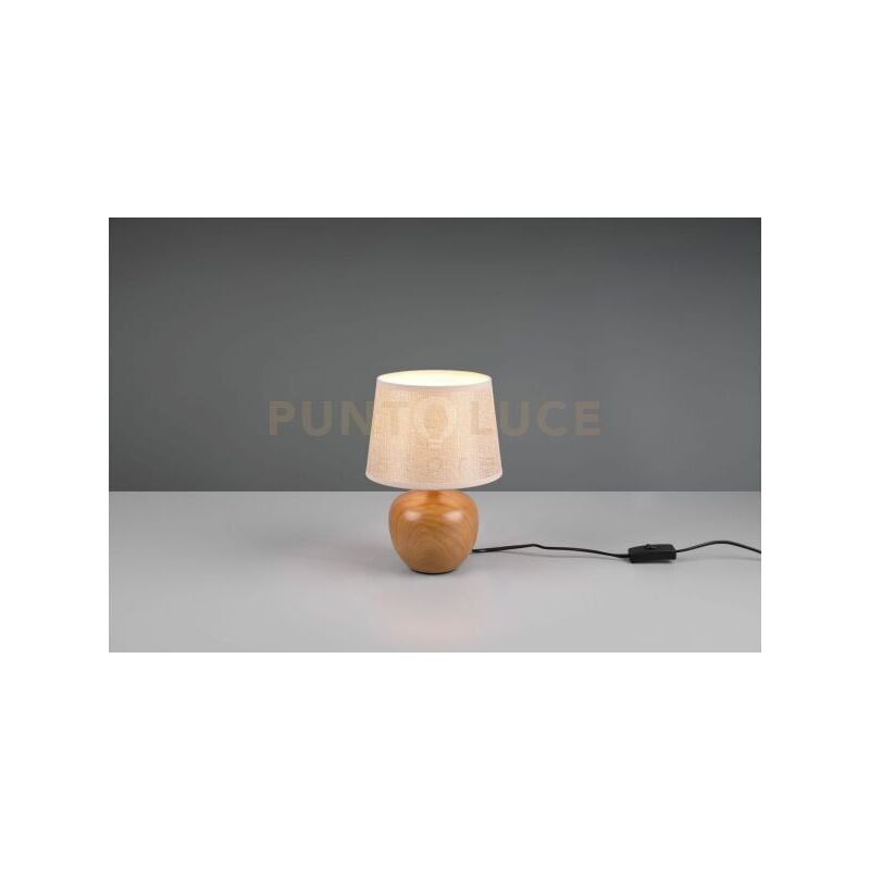 foto del prodotto luxor lampada tavolo base effetto legno e paralume beige h. 26cm d. 18cm 1 luce attacco e14