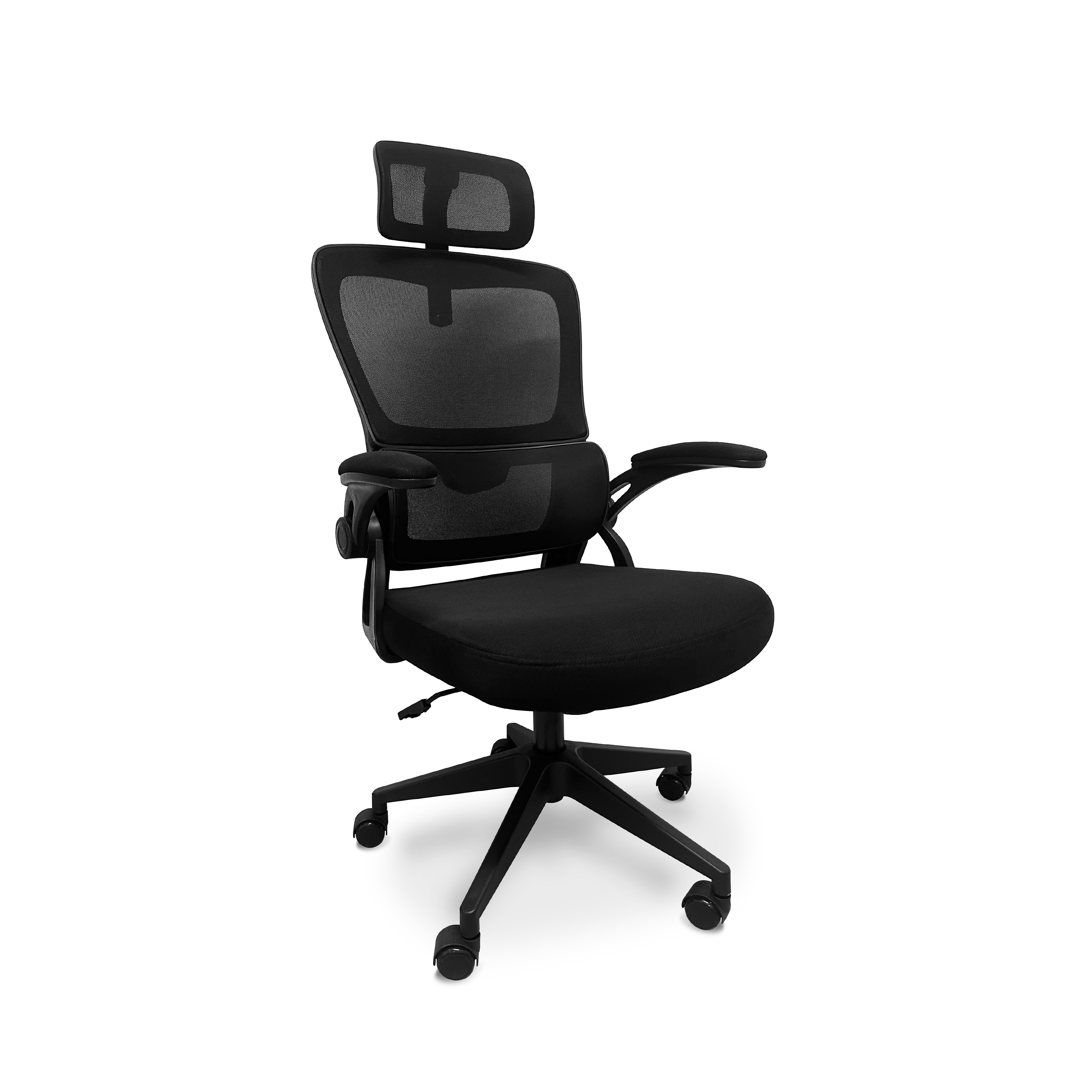foto del prodotto lyn sedia da uffico ergonomica ad altezza regolabile, dotata di poggiatesta, imbottitura lombare e ruote girevoli colore nero