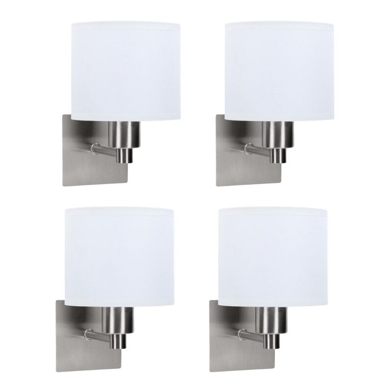 foto del prodotto lyon 4 pezzi lampada da parete per camera da letto in nichel satinato con paralume in tessuto bianco. forlight