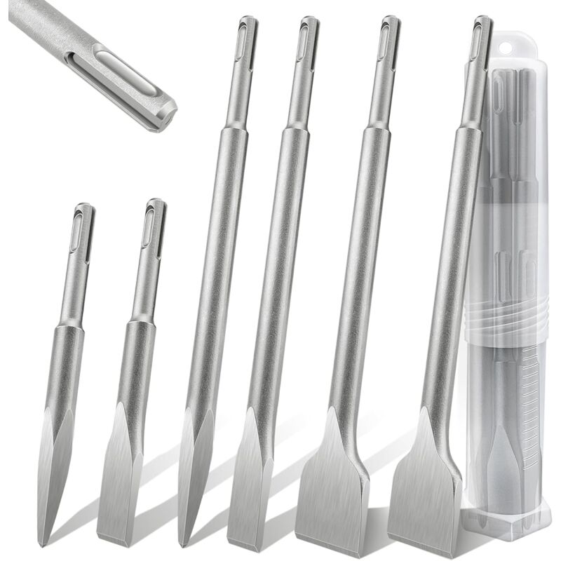 foto del prodotto lytool 6 pezzi sds plus scalpelli per calcestruzzo, piastrelle, pietra, muratura, scalpello piatto 40cr per piastrellista, per trapano a percussione,