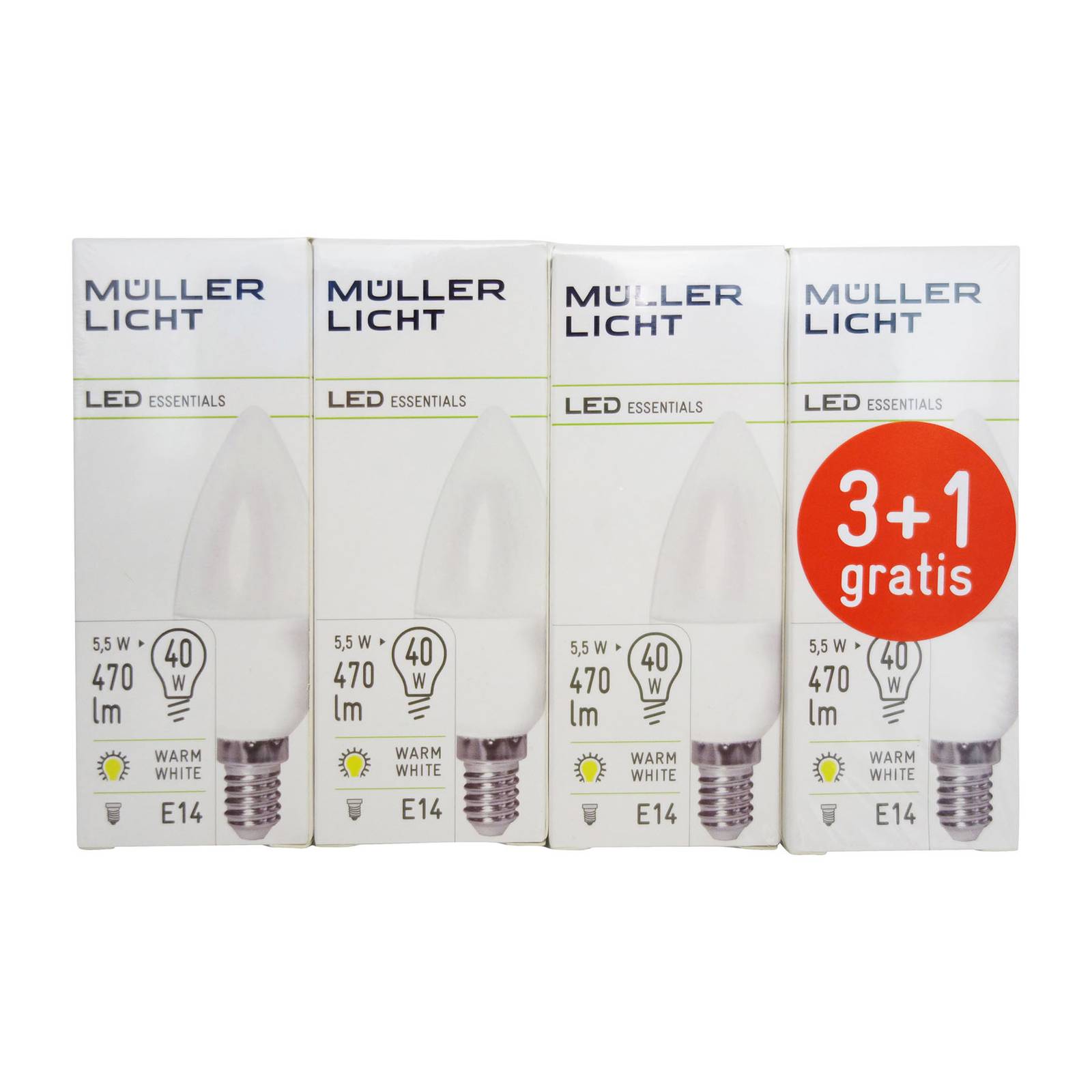 foto del prodotto m ller licht led candela e14 5,5w 2.700k set 3 1 470lm satinato