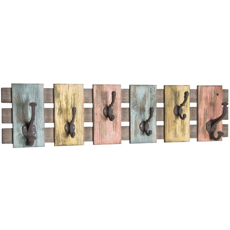 foto del prodotto m s haku m bel appendiabiti da parete colorato, vintage, legno massiccio, metallo dim. l 81 cm x a 20 cm x p 11 cm, stile industriale