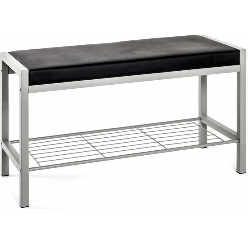 foto del prodotto m s haku m bel panca per scarpe alu, nero, finta pelle, metallo dim. l 80 cm x a 48 cm x p 32 cm, stile moderno