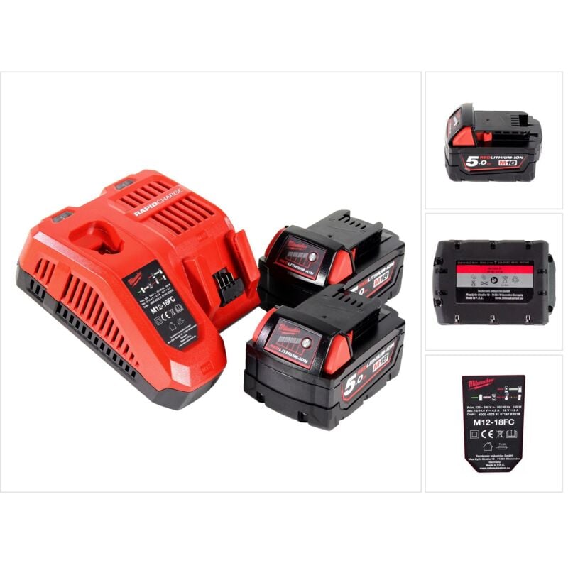 foto del prodotto m18 nrg 502 battery starter set 18 v 2x batteria m18 b5 5,0 ah caricatore m12 18 fc 4933459217 milwaukee