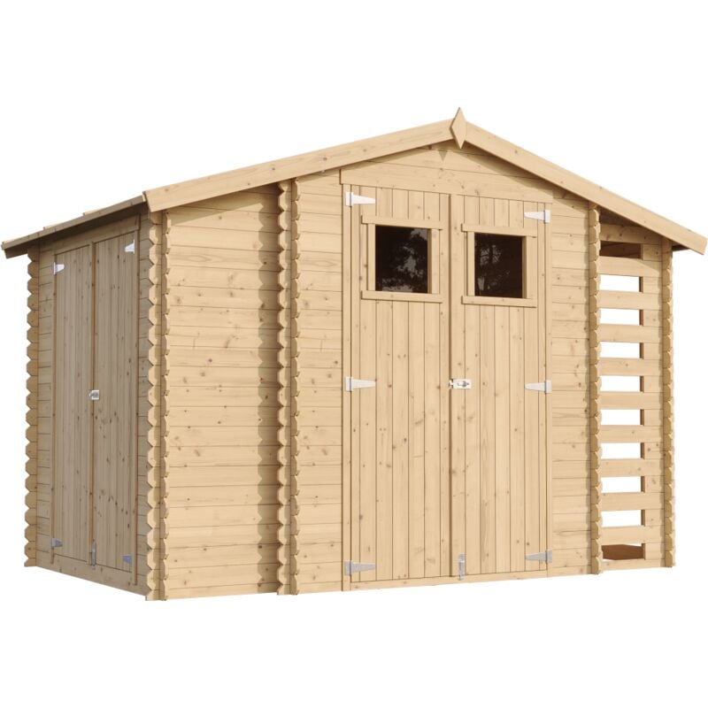 foto del prodotto m389 casetta da giardino in legno per esterni con legnaia con pavimento trattato l206xl328xa218 cm 3,53 0,97 0,97 m2 piccola casetta in legno,