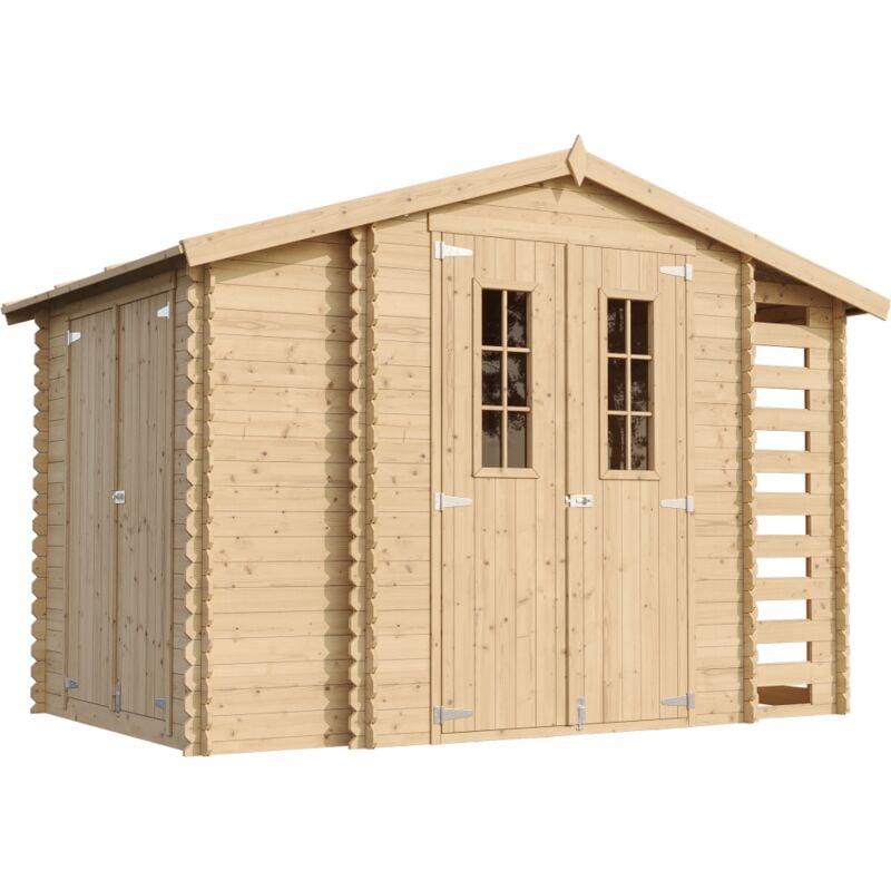 foto del prodotto m389c casetta da giardino in legno per esterni con legnaia l206xl328xa218 cm 3,53 0,97 0,97 m2 piccola casetta in legno, rimessa attrezzi,