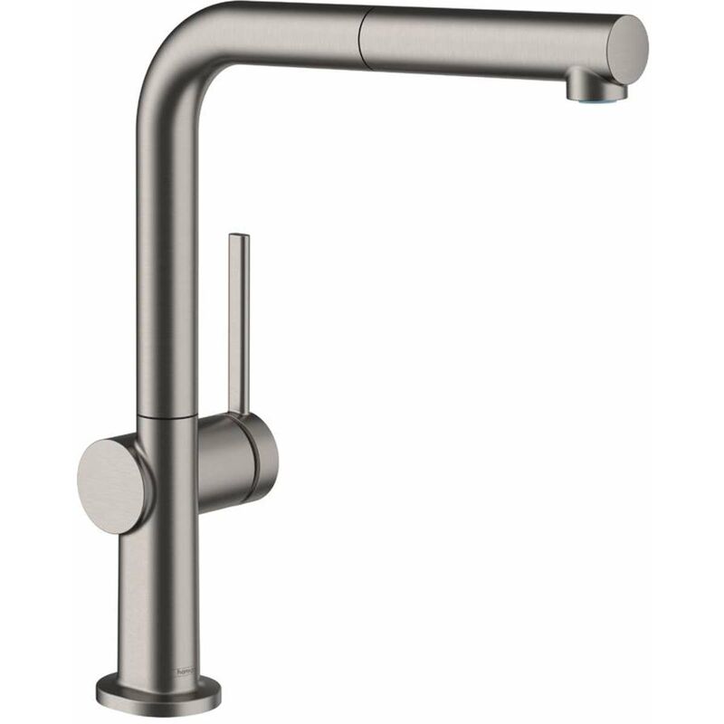 foto del prodotto m54 miscelatore da lavello talis, con bocca di erogazione estraibile, sbox, cromo nero spazzolato 72809340 hansgrohe
