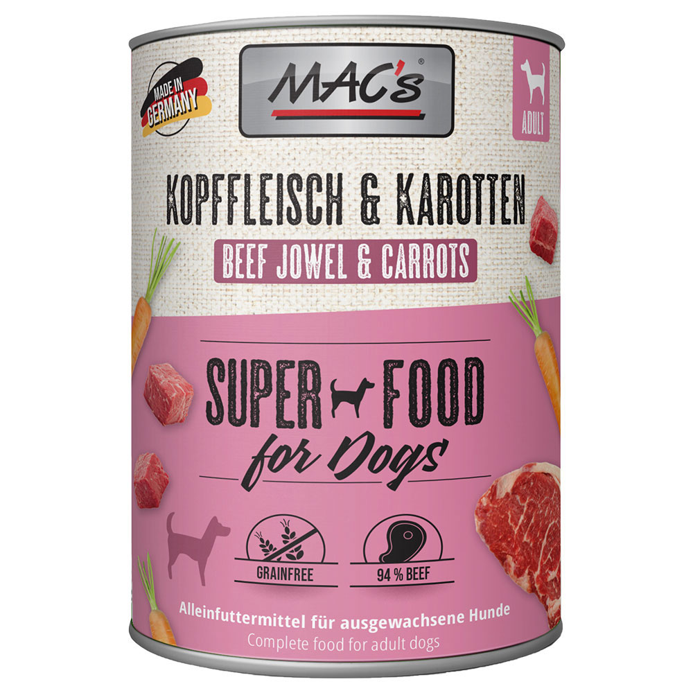 foto del prodotto mac s adult 6 x 800 g umido per cane guanciale di manzo carote