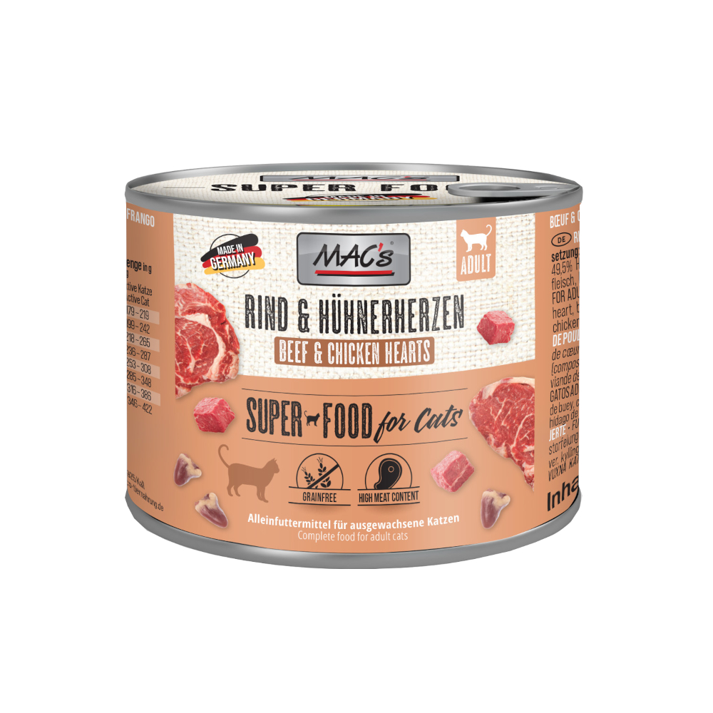foto del prodotto mac's cat 12 x 200 g alimento umido per gatti - manzo &amp; cuori di pollo