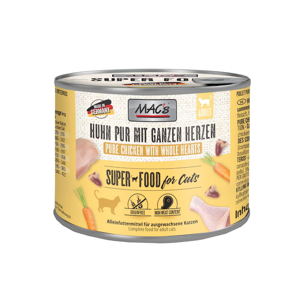 foto del prodotto mac's cat 12 x 200 g alimento umido per gatti - pollo puro con cuori di pollame interi