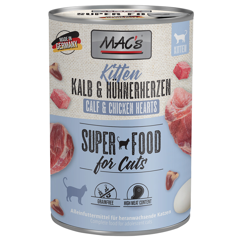 foto del prodotto mac's cat 12 x 400 g alimento umido per gatti - kitten vitello &amp; cuori di pollo