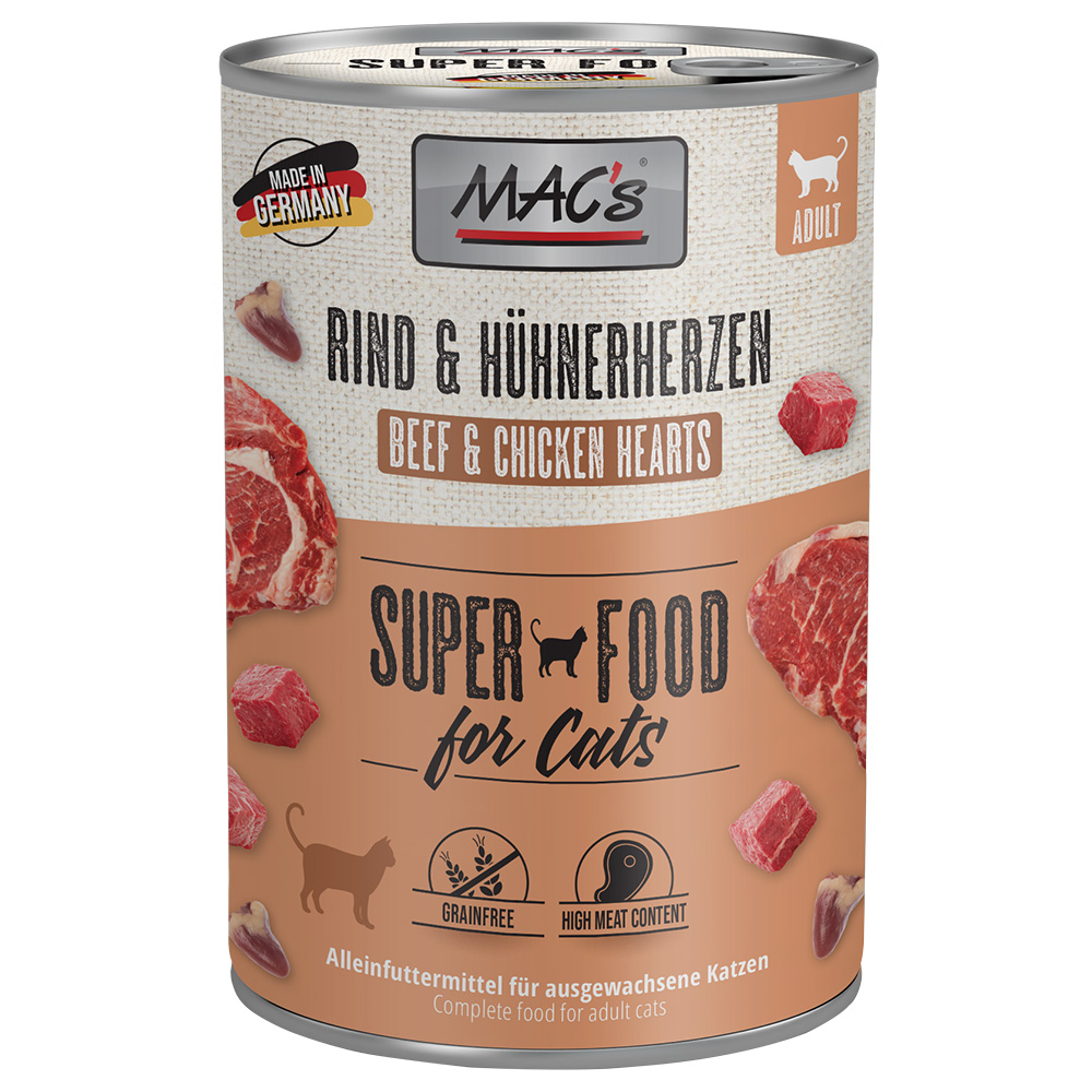 foto del prodotto mac's cat 12 x 400 g alimento umido per gatti - manzo &amp; cuori di pollo