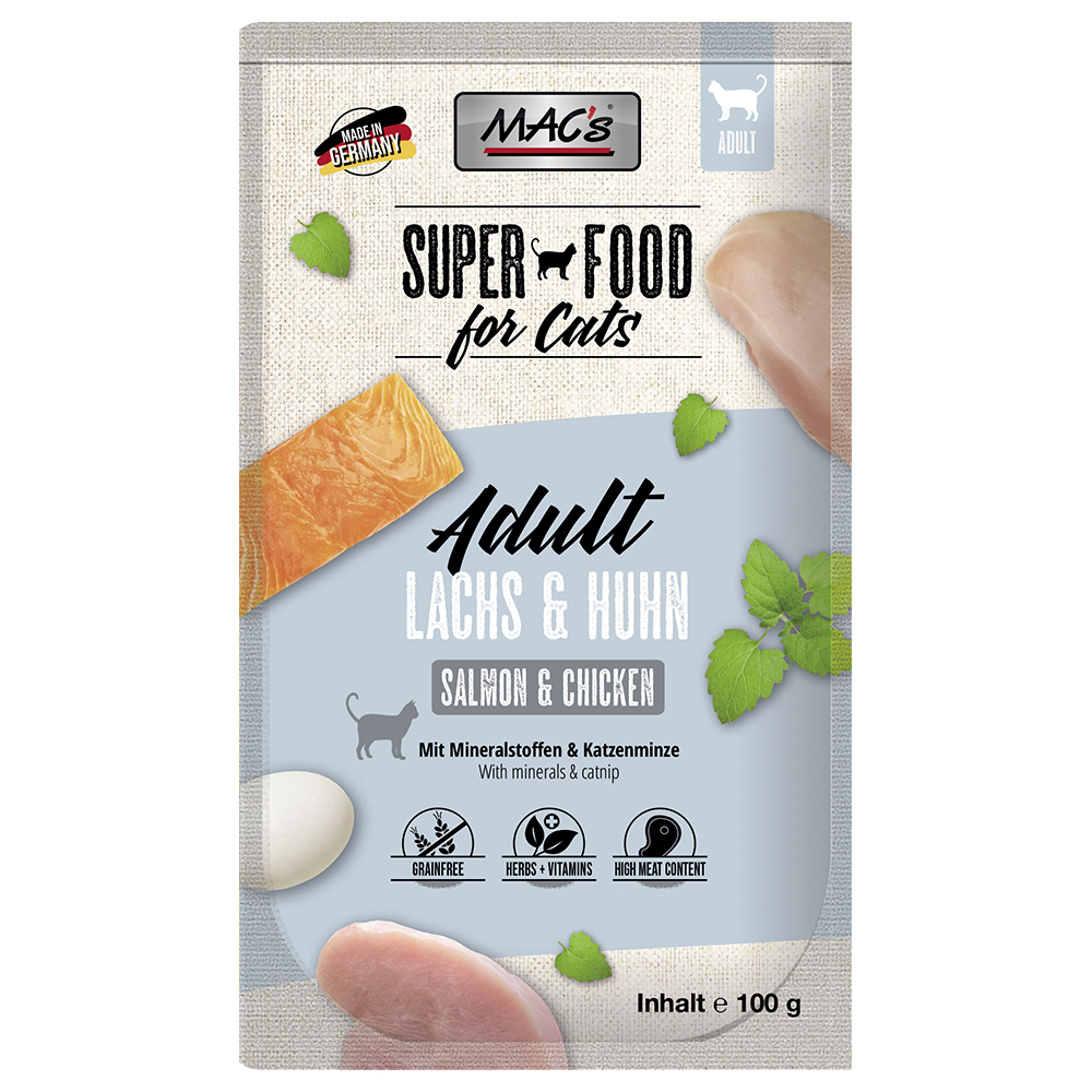 foto del prodotto mac s cat in busta 12 x 100 g pacco misto umido per gatti salmone pollo