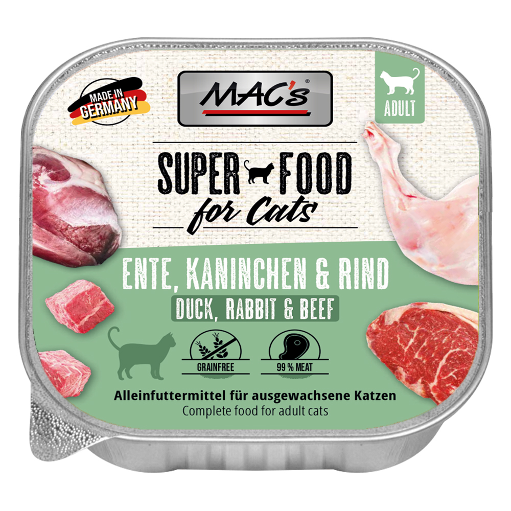 foto del prodotto mac's cat in vaschetta 32 x 100 g alimento umido per gatti - anatra, coniglio &amp; manzo
