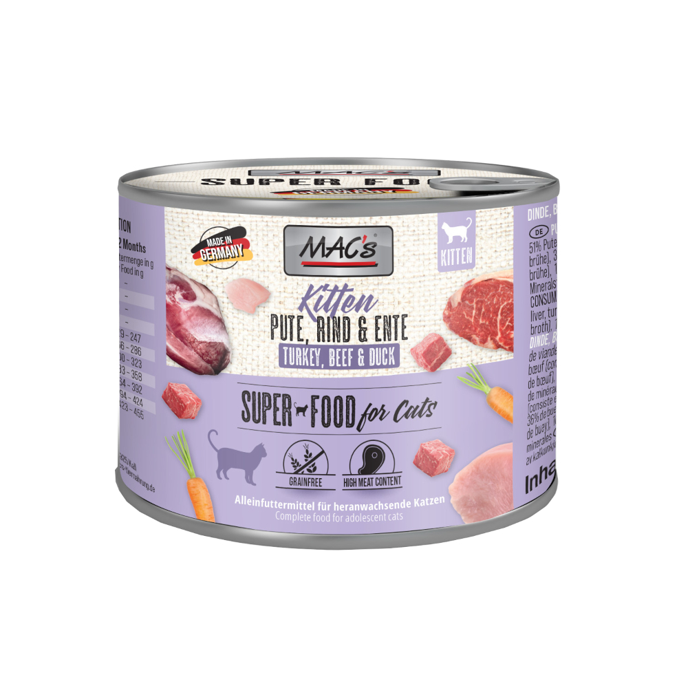foto del prodotto mac s cat kitten 6 x 200 g alimento umido per gatti tacchino, manzo anatra