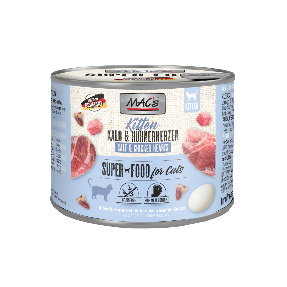 foto del prodotto mac s cat kitten 6 x 200 g alimento umido per gatti vitello cuori di pollo