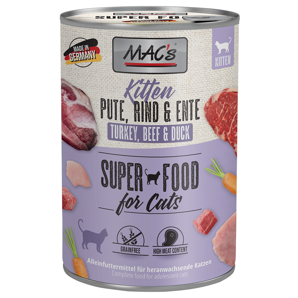 foto del prodotto mac s cat kitten 6 x 400 g alimento umido per gatti tacchino, manzo anatra