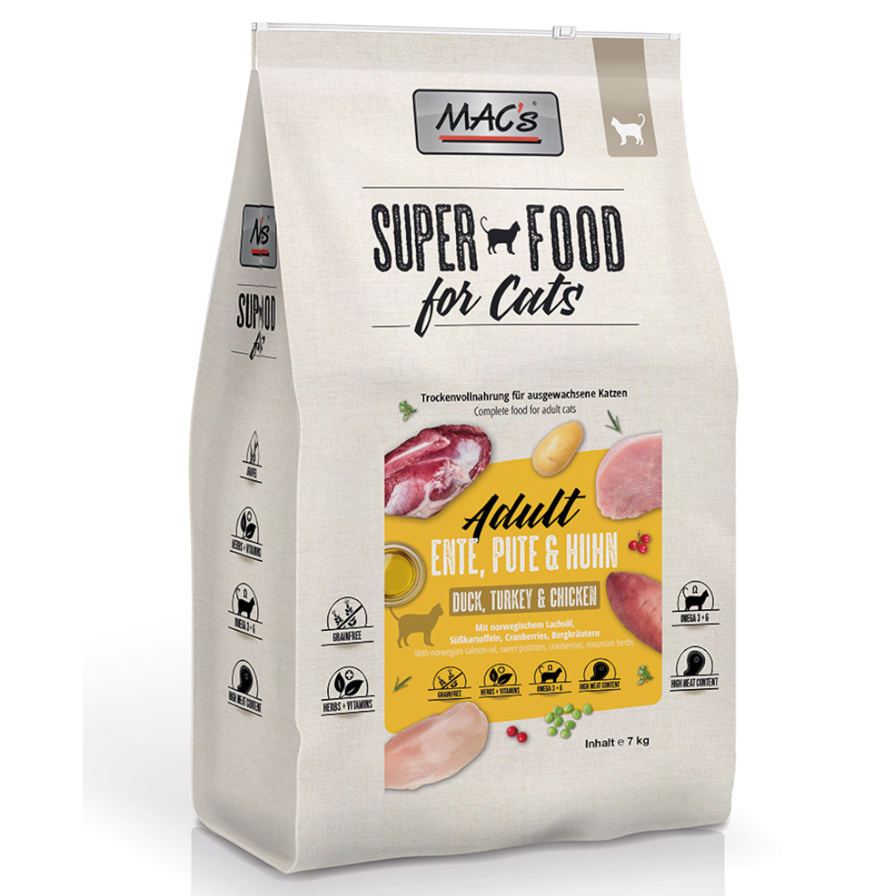 foto del prodotto mac s superfood for cats adult anatra, tacchino pollo crocchette gatti 7 kg