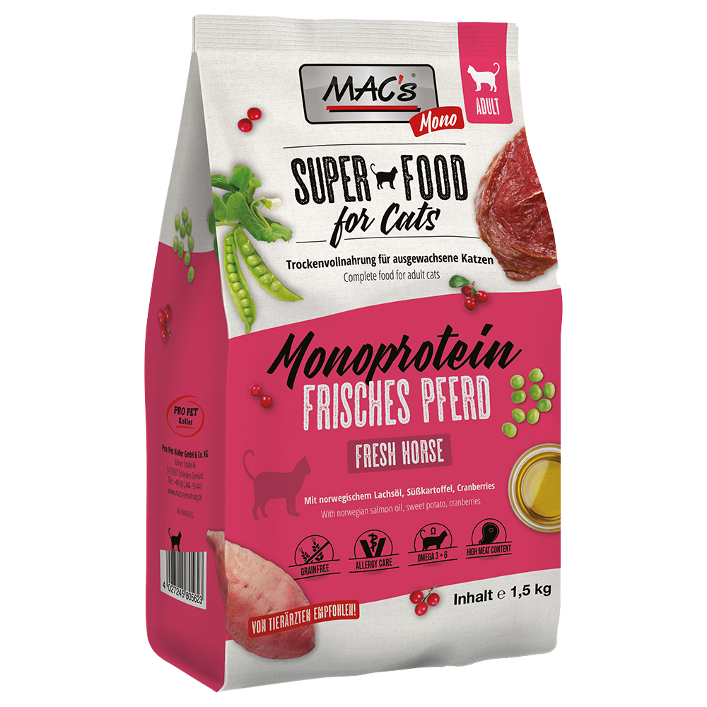 foto del prodotto mac s superfood for cats adult monoprotein cavallo crocchette per gatti 1,5 kg