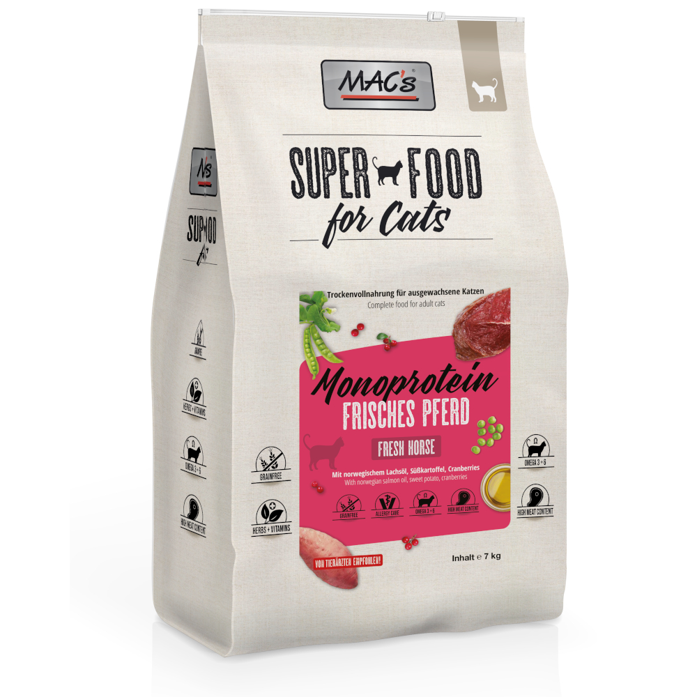 foto del prodotto mac s superfood for cats adult monoprotein cavallo crocchette per gatti 7 kg