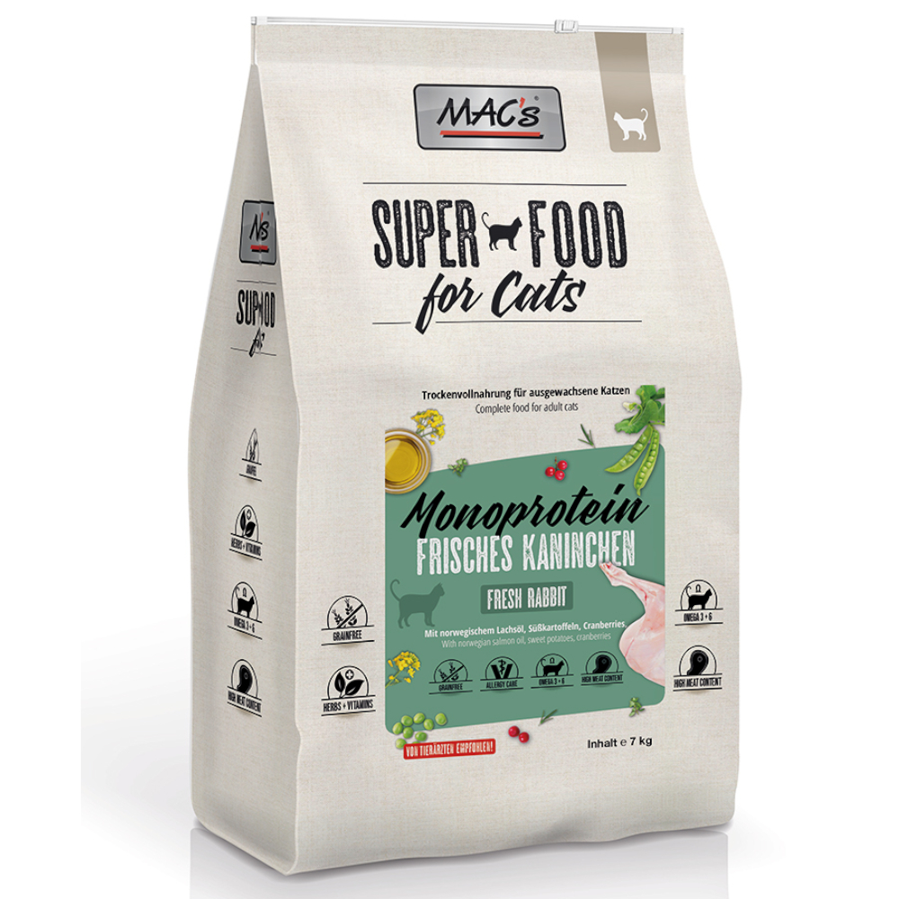 foto del prodotto mac s superfood for cats adult monoprotein coniglio crocchette per gatti 7 kg