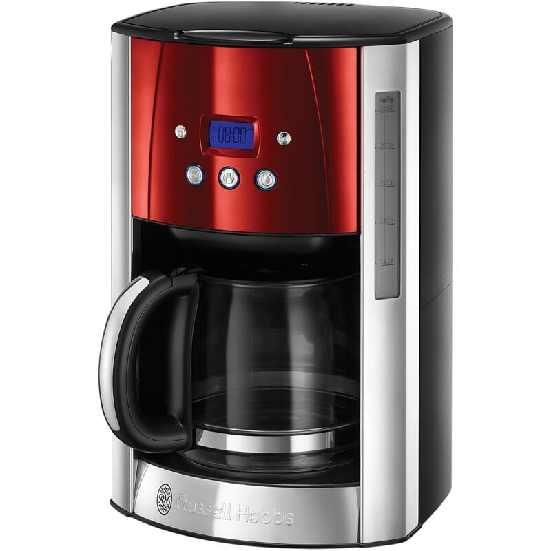 foto del prodotto macchina caff americano rosso timer digitale, con filtro per estrazione e aroma ottimali max 12 tazze caraffa in vetro da 1.5 l piastra