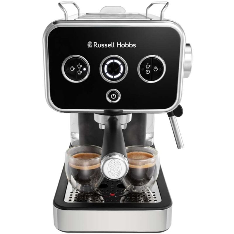 foto del prodotto macchina caff espresso nero con portafiltro acciaio inox pressione 15 bar inserto 1 2 tazze cialde ese dosaggio automatico regolabile, erogatore