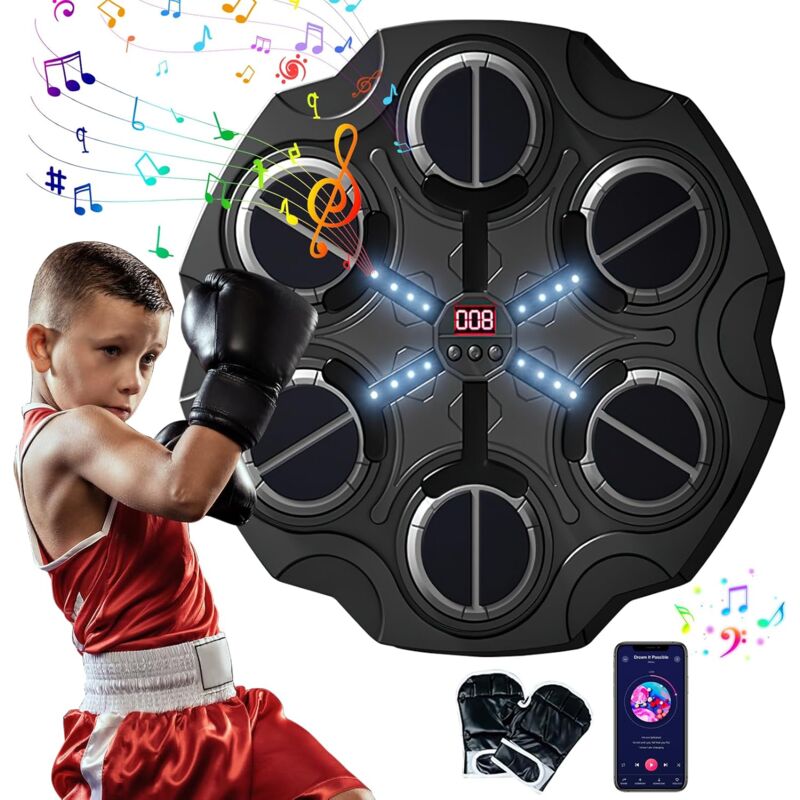 foto del prodotto macchina da boxe musicale con guantoni da boxe, led elettronico, 3 velocit , supporta bluetooth, macchina da boxe musicale, regalo per bambini