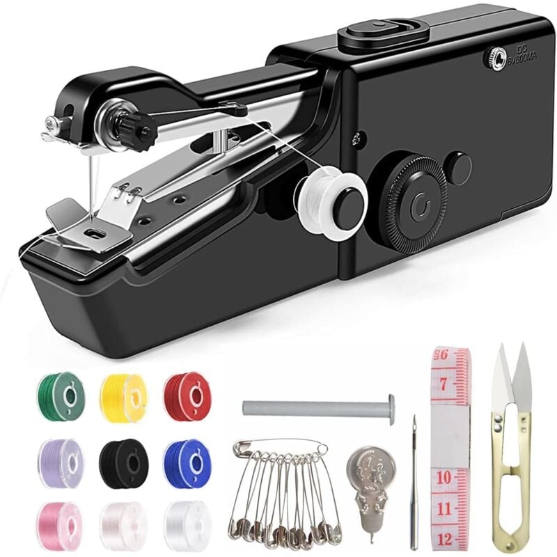 foto del prodotto macchina da cucire portatile, mini macchina da cucire per principianti e adulti, cucito veloce, macchina da cucire portatile con materiali per cucire