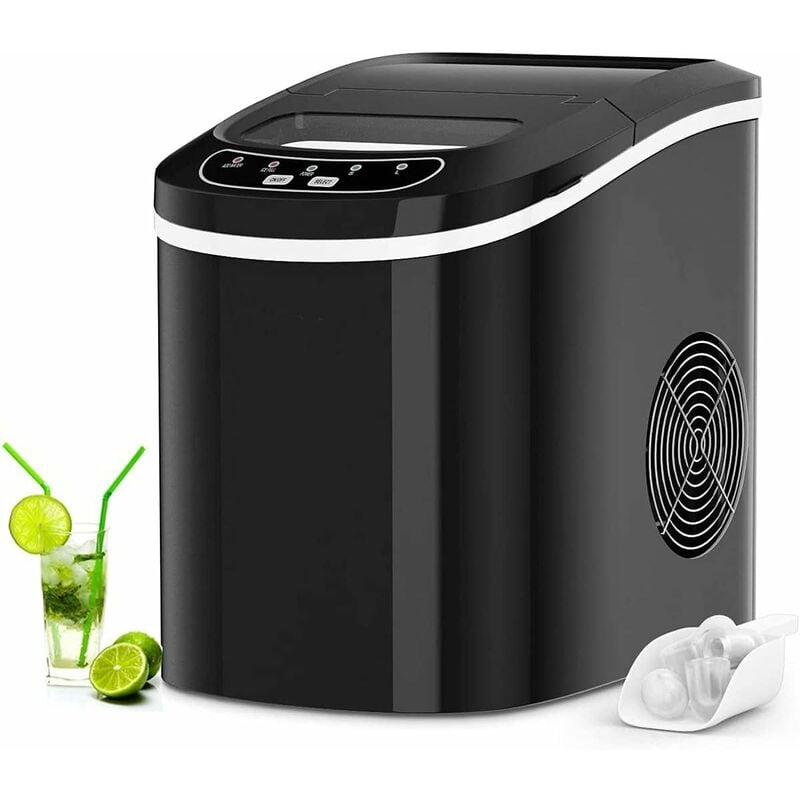 foto del prodotto macchina ghiaccio 2,2 l, fabbricatore cubetti 12 kg in 24 h, ciclo produttivo 6 13 minuti, tecnologia a infrarossi, funzionamento automatico nero 