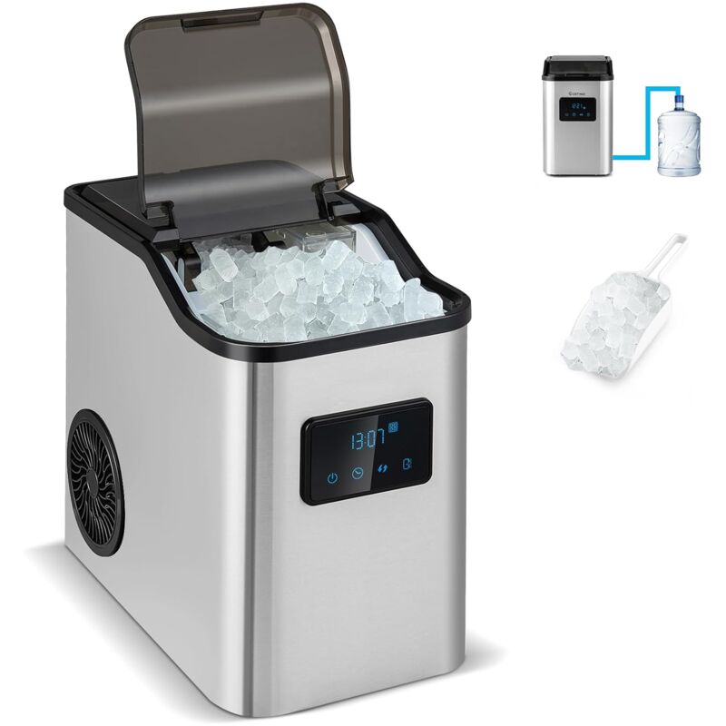 foto del prodotto macchina ghiaccio 24kg 24h, macchina ghiaccio casa in acciaio inossidabile, display led, macchina professionale per casa ufficio e bar relax4life