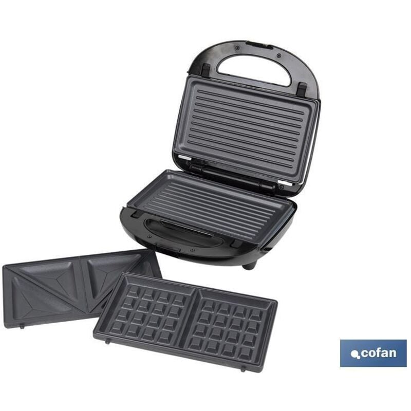 foto del prodotto macchina multiuso per panini, grill e waffle 3 in 1 piastre intercambiabili 750w 24x22,8x10,9 cm