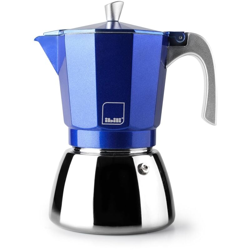foto del prodotto macchina per caff espresso elba blue, 3 tazze, 150 ml, alluminio pressofuso, base in acciaio inox, con riduttore per 2 tazze adatto per induzione