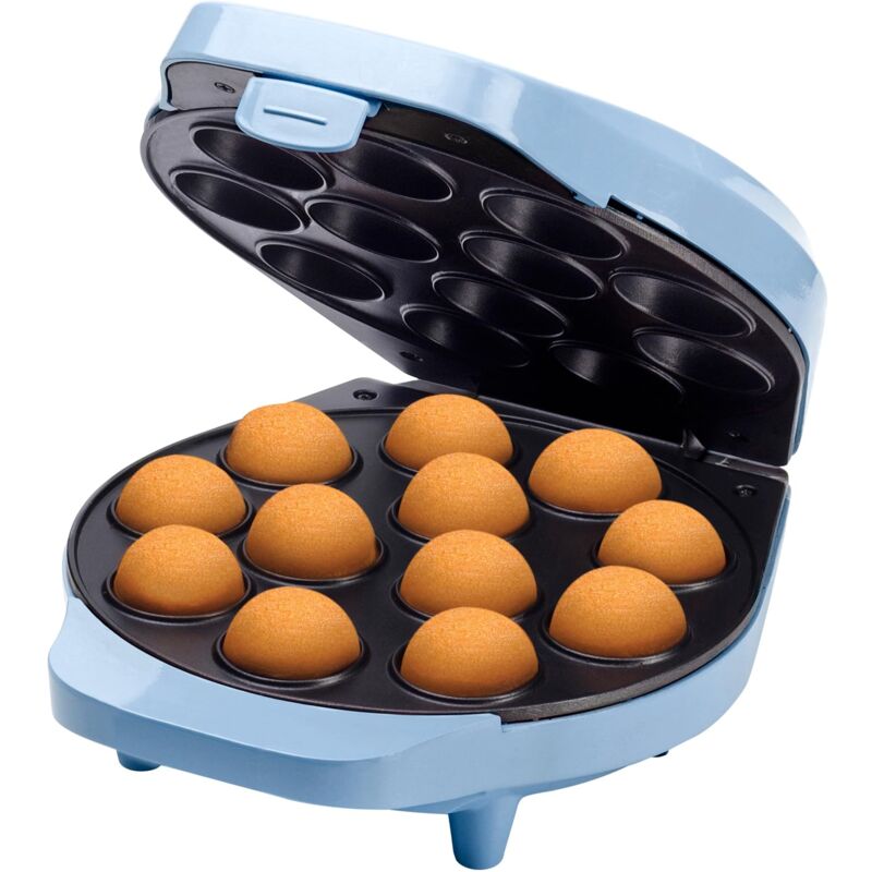 foto del prodotto macchina per cake pop di dal design retr , con maggiordomo per cake pop, forchetta e 12 bastoncini per cake pop, 700 w, colore blu bestron