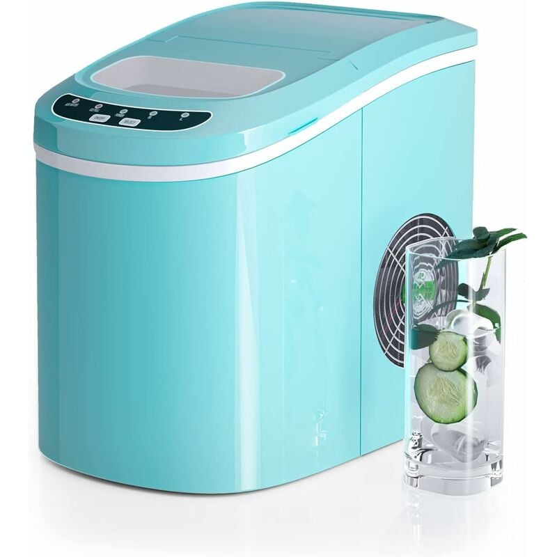 foto del prodotto macchina per ghiaccio, macchina del ghiaccio cubetti, fabbricatore ghiaccio domestico silenzioso ed efficiente, con cestello e paletta per ghiaccio,