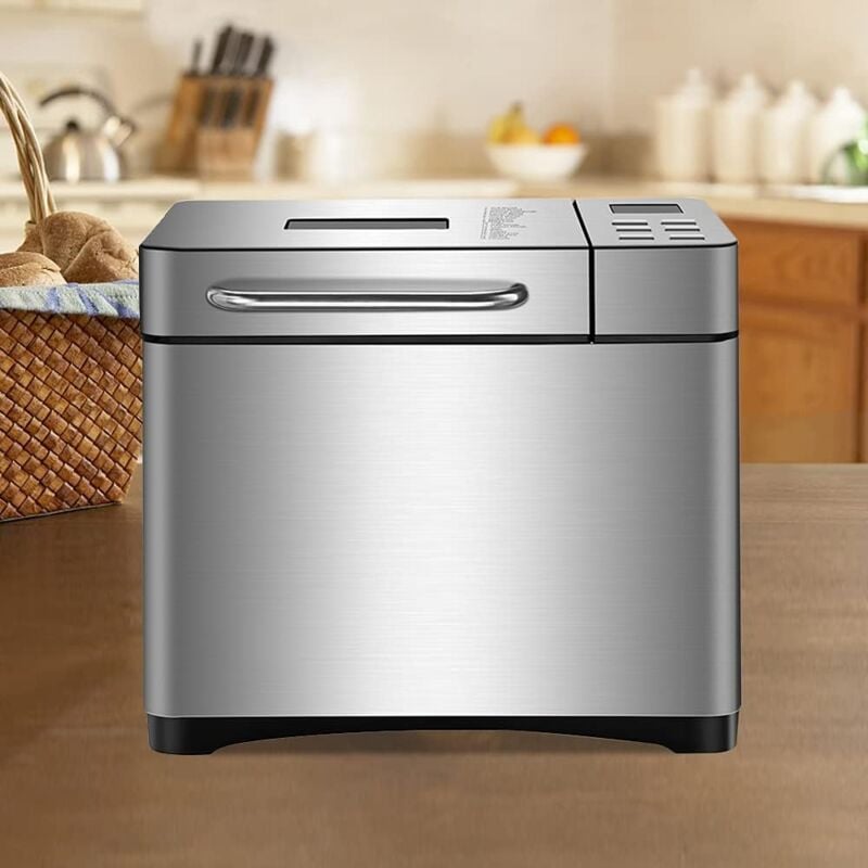 foto del prodotto macchina per il pane, 650 watt, in acciaio inox, completamente automatica, 19 programmi, scomparto automatico per ingredienti, per 500 g, 750 g e